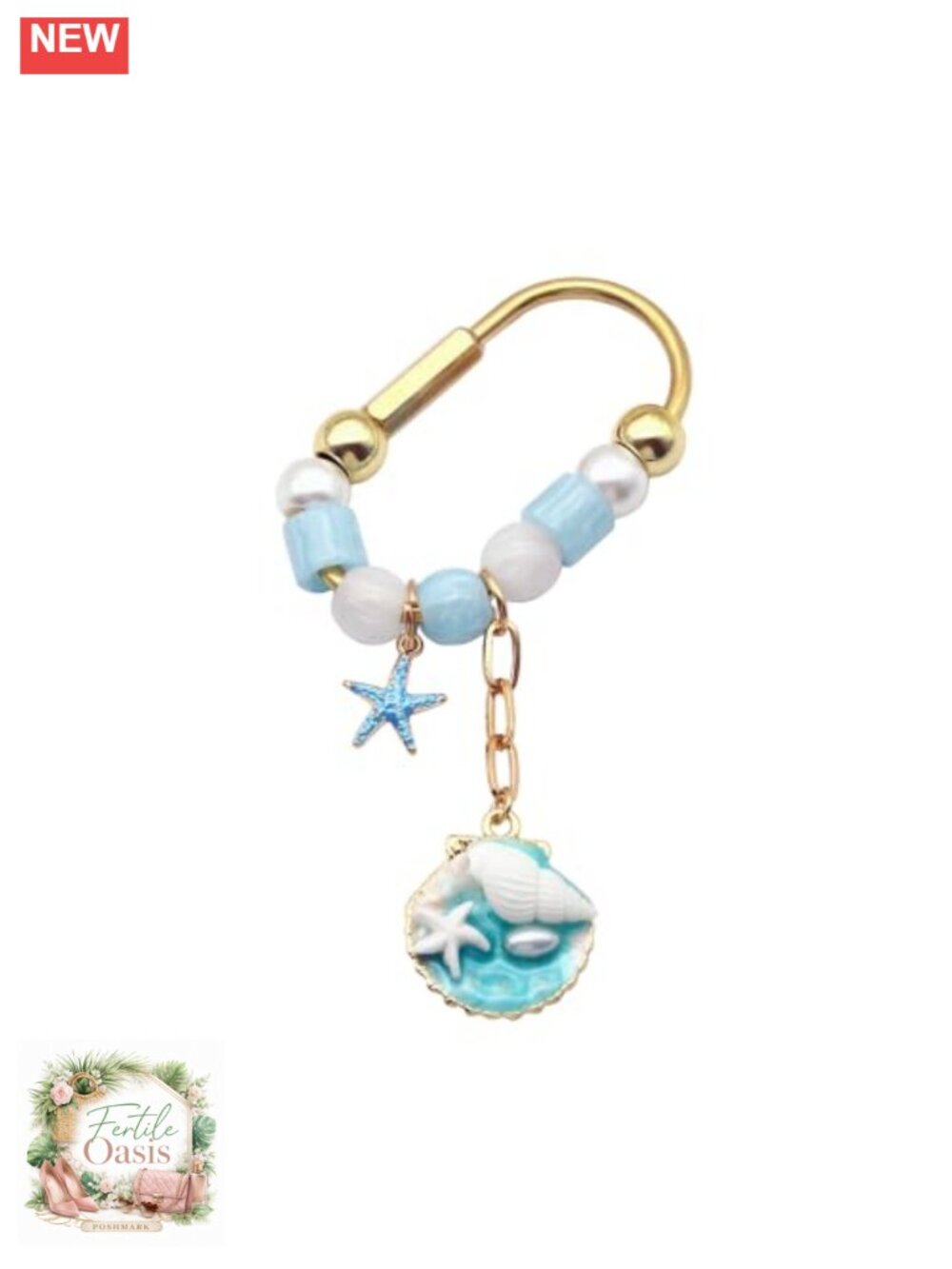 Gold Carabiner Keychain with Beads & Charms, Bag Charm for Handbags, Detachable